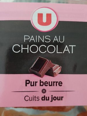 Pains au chocolat pur beurre U, 4 pieces front packaging