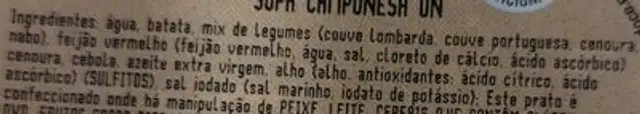 Sopa Camponesa Un ingredients label