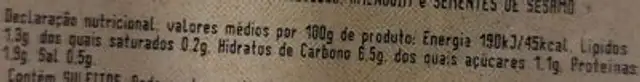 Sopa Camponesa Un nutrition facts table