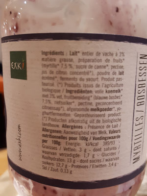 Yaourt Bio ingredients label