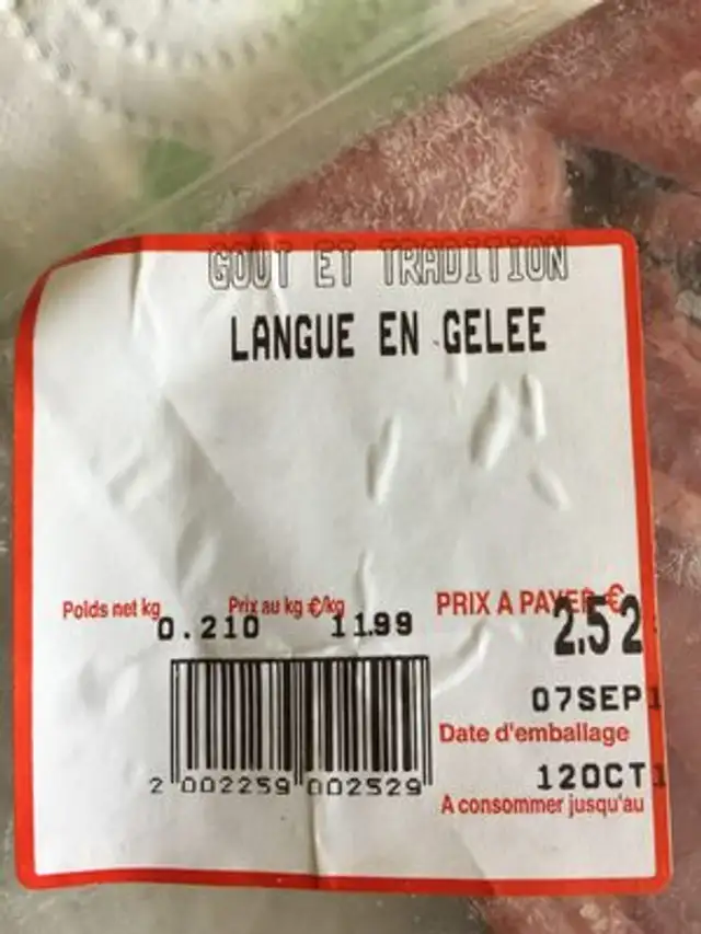 Pas d’autres informations sur le paquet vendu en boucherie à Vielmur sur Angoutte 81 front packaging