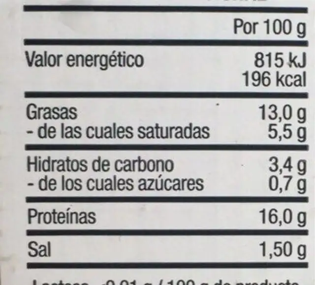 Burger Meat De Vacuno Y Cerdo nutrition facts table
