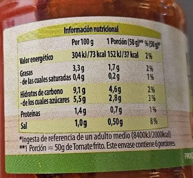 Tomate Frito nutrition facts table