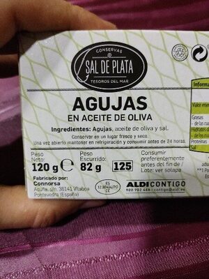 Agujas en aceite de oliva ingredients label