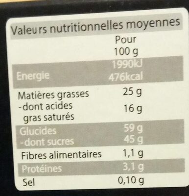 Merveilleux cœur de meringue nutrition facts table