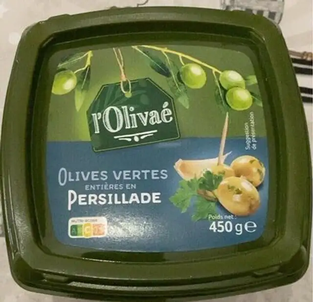Olives vertes entières en persillade front packaging