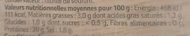 Jambon supérieur sans couenne nutrition facts table