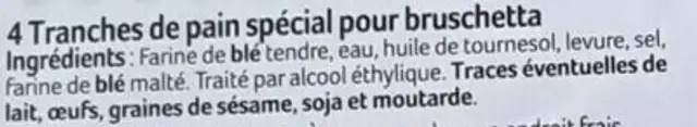Pain à bruschetta ingredients label
