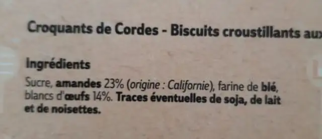 Croquants de cordes ingredients label
