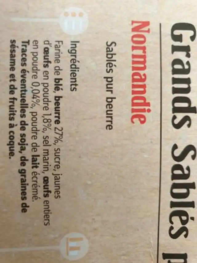 Grands sablés pur beurre ingredients label