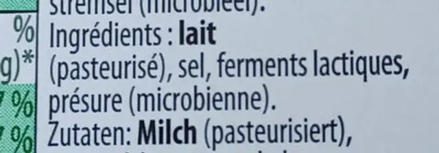 Gouda jeune ingredients label