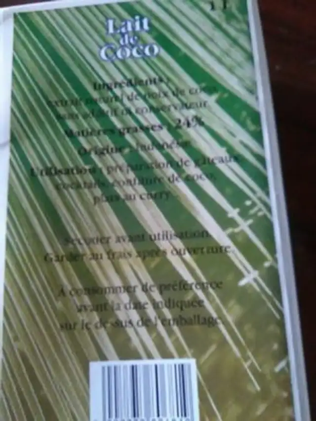 Lait de coco front packaging