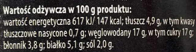 Musztarda miodowa nutrition facts table