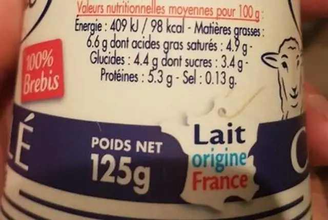 Caille nature lait brebis nutrition facts table