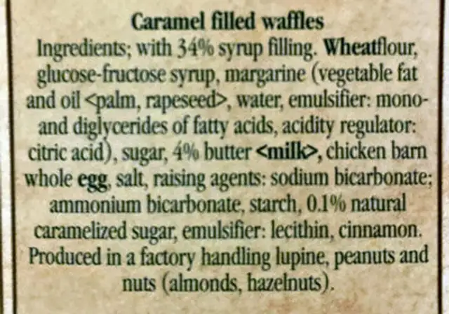 Stroopwafels ingredients label