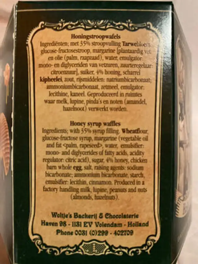 Honingwafels ingredients label