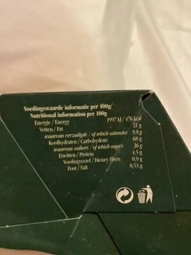 Honingwafels nutrition facts table