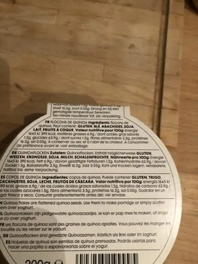 Flocons de quinoa ingredients label