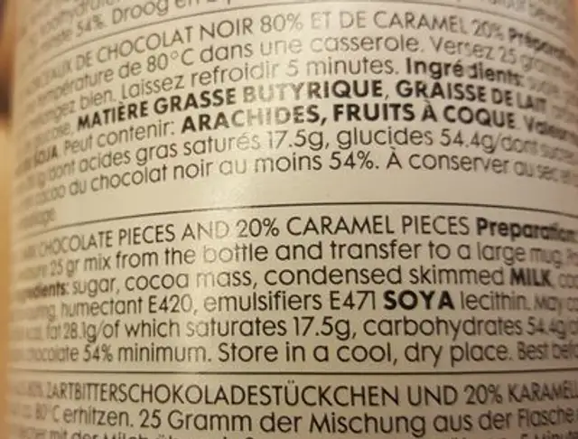 Chocolate Milk Caramel ingredients label
