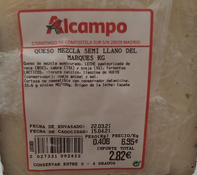 Queso mezcla semi llano del marqués KG front packaging