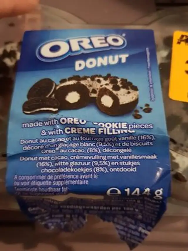 Donut Oreo ingredients label