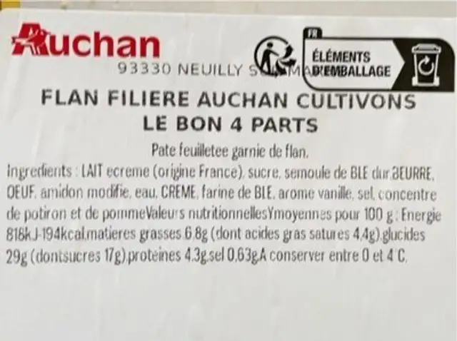 Flan filière cultivons le bon nutrition facts table