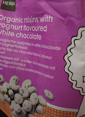 Organic raisins with yoghurt flavoured white chocokate
