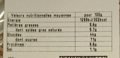 Couronne brioches ingredients label