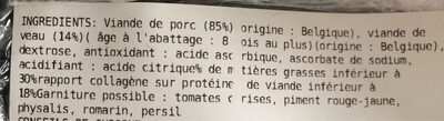Haché porc et veau ingredients label