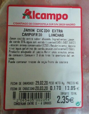 Jamón cocido extra Alcampo front packaging