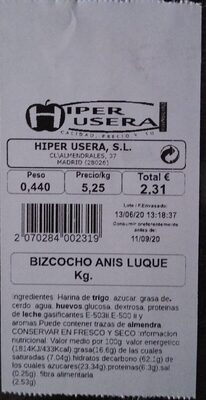 Bizcocho anís front packaging