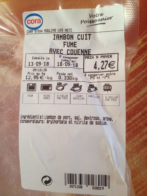 Jambon cuit fumé avec couenne