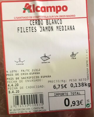 Cerdo blanco filetes jamon mediana