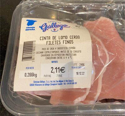 Cinta de Lomo de Cerdo Filetes Finos