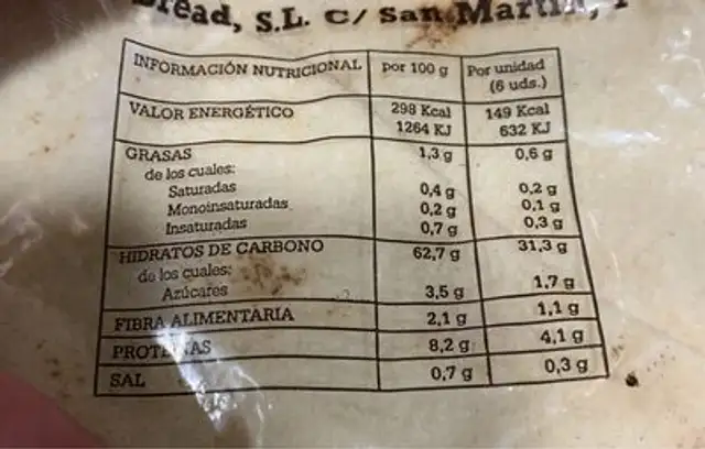 Cedar's bread alcampo nutrition facts table