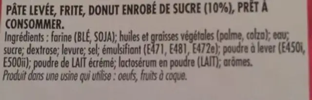 Beignets natures au Sucre ingredients label