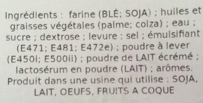 Blister Doonys Sucre ingredients label