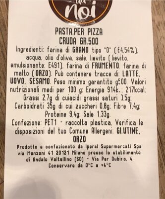 Pasta per pizza cruda front packaging