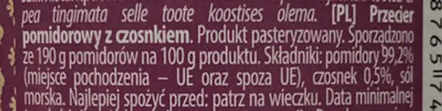 Passata garlic ingredients label