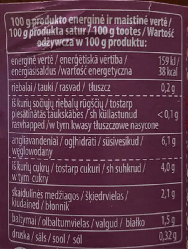 Passata garlic nutrition facts table