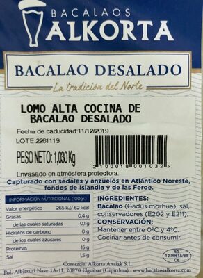 Lomo Alta Cocina de Bacalao Desalado front packaging