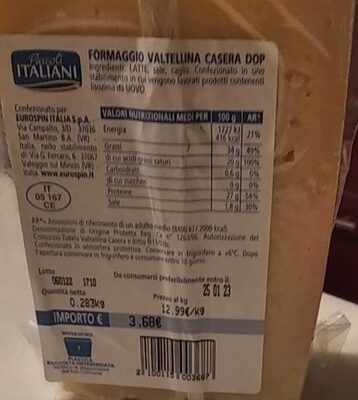 Formaggio Valtellina casera dop