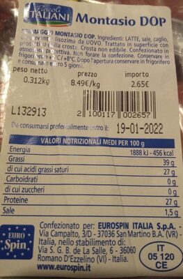 Montasio front packaging