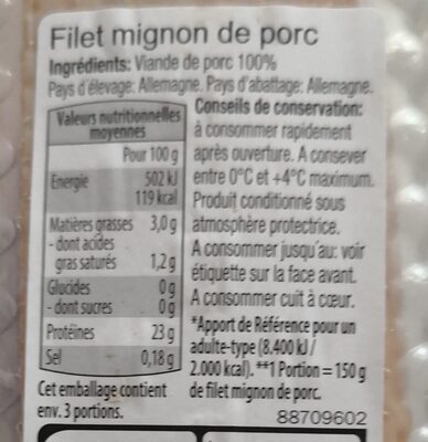 Filet mignon de porc ingredients label