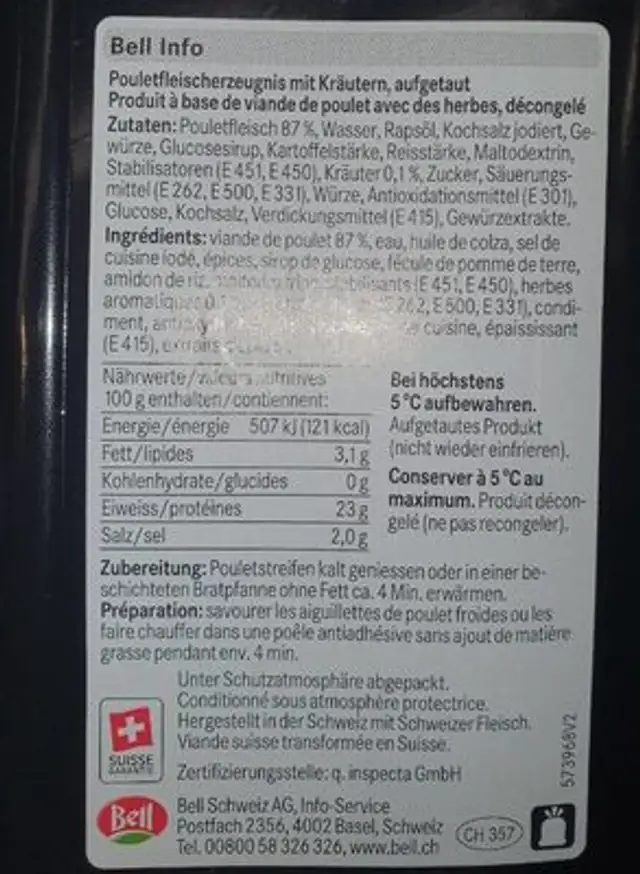 Herbs chicken Stripes nutrition facts table