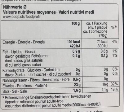Filets de truites suisses fumés nutrition facts table