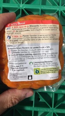 Betty Bossi Organic carrots ingredients label