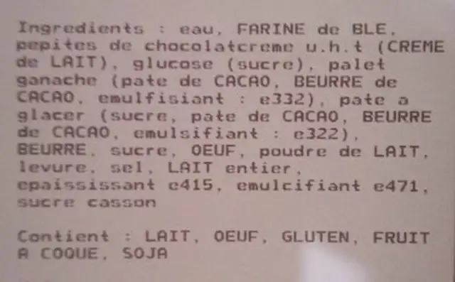 Suisse pépites choco x 4 ingredients label