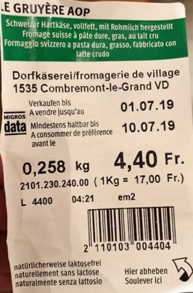 Le Gruyere - doux ingredients label