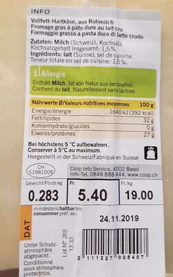Fromage Gruyère mi-salé nutrition facts table